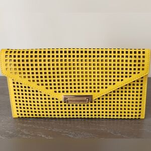 Yellow Laser Cut Leather Clutch